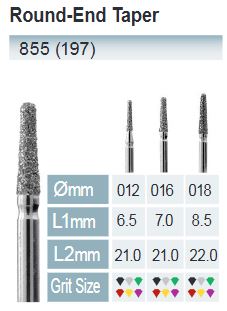 [855-012 F] FRESAS DIAMANTE FG ISO 855-314-514-012 ROJO X5UDS.